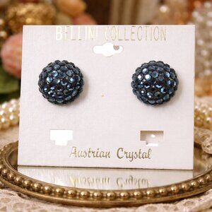 Vintage Bellini Blue Austrian Crystals Cluster Earrings Original Card - Hey Viv